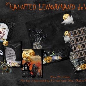 Haunted Halloween Lenormand, Deluxe Kit: Mini Size Lenormand Deck, Grand Tableau Reading Mat, Padded Oracle Deck Bag, Halloween Divination
