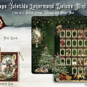 Vintage Yuletide Lenormand Deluxe Kit Mini, Christmas Lenormand Deck, Grand Tableau Reading Mat, Padded Card Deck Bag, Christmas Oracle