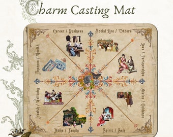 Charm Casting Mat, Dice Casting Mat, Divination Mat with Vintage Look, French Casting Mat