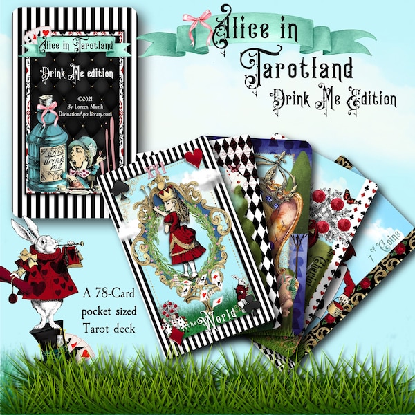 Alice in Tarotland - Drink Me Edition, Tarot de poche, Cartes de tarot du pays des merveilles, Oracle Deck, Cartes de lecture de tarot, Alice au pays des merveilles