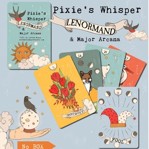 Pixie's Whisper Lenormand Deck, avec tarot arcanes majeurs, cartes Lenormand, cartes Oracle