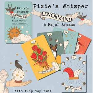 Pixie's Whisper Lenormand Deck in Flip Top Tin, With Tarot Major Arcana, Lenormand Cards, Oracle Cards