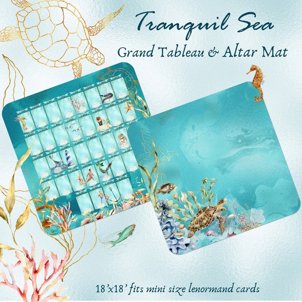 Grand Tableau Reading Mat, Mini Lenormand Card Reading Mat, Tarot Reading Mat, Oracle Cloth, Altar Mat, Tranquil Sea