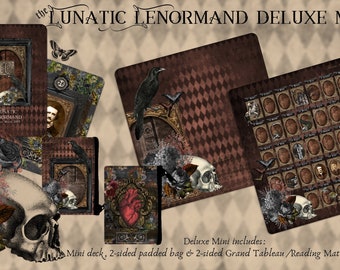 Lunatic Lenormand Deluxe Kit, Includes, Mini Size Lenormand Deck, Grand Tableau Reading Mat, Padded Oracle Deck Bag