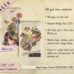 K&ouml;nnte beinhalten: Set mit 40 leeren Gru&szlig;karten mit Vintage-anatomischen Illustrationen des Gehirns mit floralen Akzenten. Die Karten sind 5,7 cm x 8,9 cm gro&szlig; und auf 310 g/m&sup2; starkem Leinenkarton gedruckt. Der Text "brainchild" ist auf einer der Karten gedruckt.