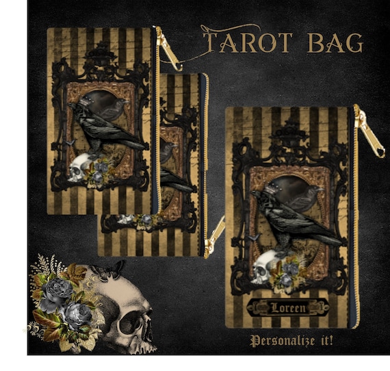 Raven and Skull Tarot Bag, Personalized Tarot Deck Bag, Oracle Card Bag, Tarot Card Bag