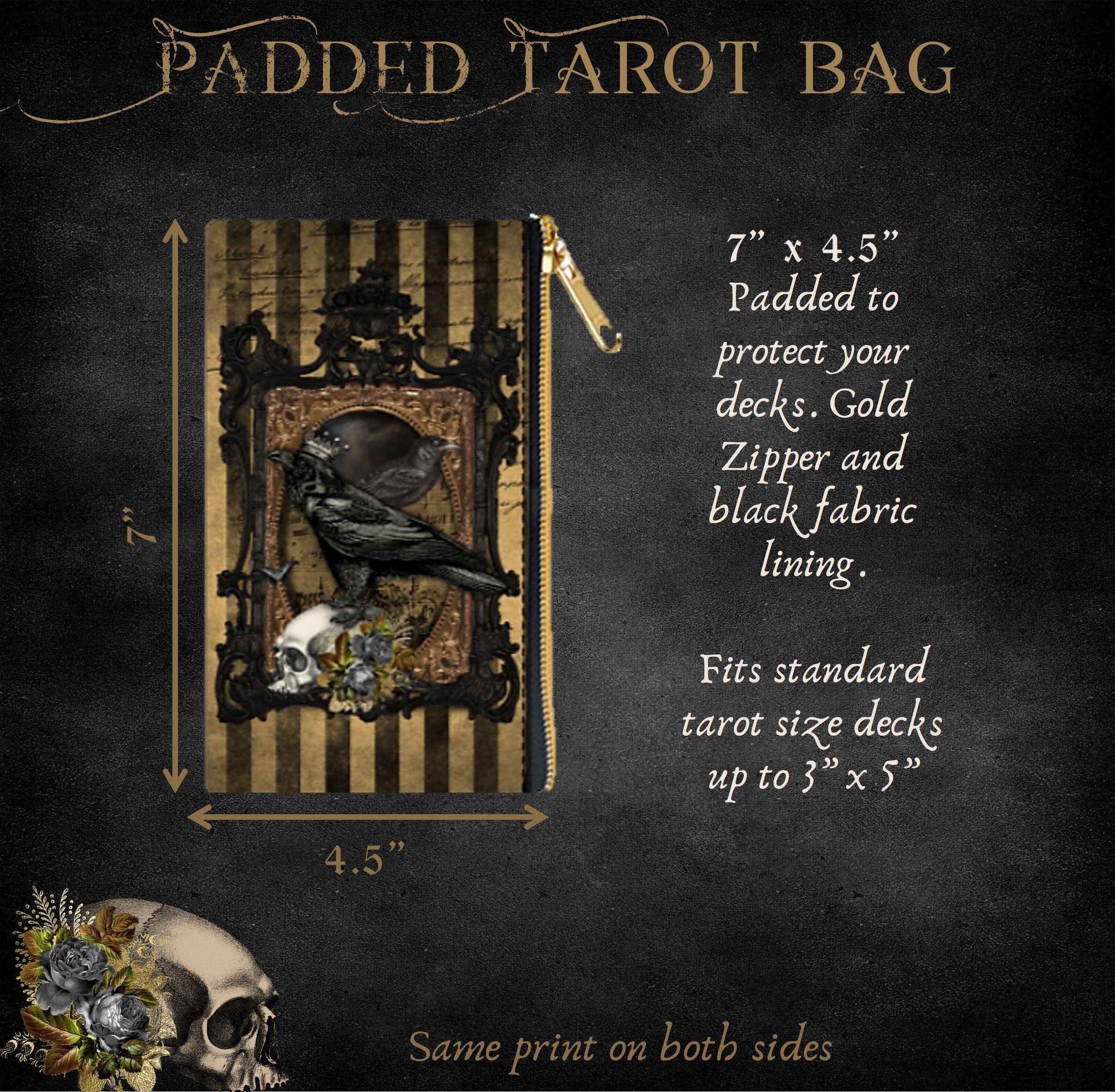 Raven and Skull Tarot Bag, Personalized Tarot Deck Bag, Oracle Card Bag ...