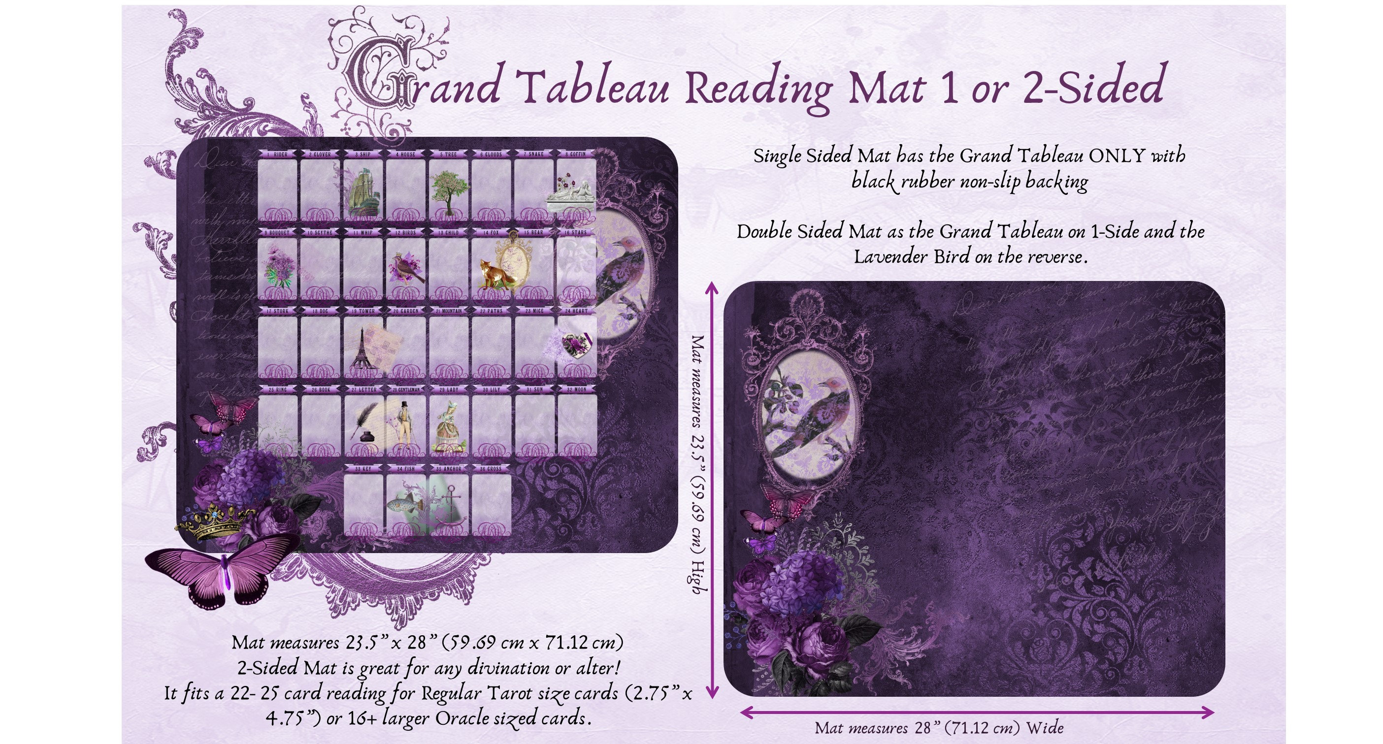 Lenormand Teppich 80x80cm - Samt Mit Stickerei Und Silbernen Ornamenten