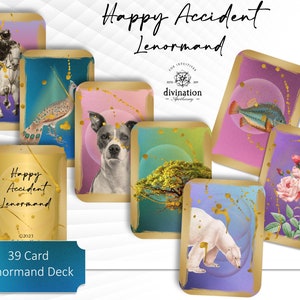 Happy Accident Lenormand Deck, Bright Paint Splattered Lenormand Cards, Bridge Size Oracle Cards with White Cardboard Tuck Box