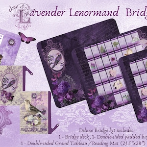 Kit Lenormand Deluxe Lavanda, Ponte Lenormand Taglia Ponte, Tappetino lettura Grand Tableau, Borsa imbottita Lenormand Deck, Kit Cartomanzia