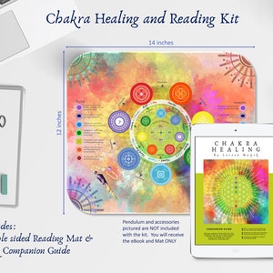 Chakra Healing Divination Kit, Pendulum Board, Tarot Spread Cloth, Chakra Reading Guide