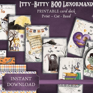 Itty-Bitty Boo Halloween Lenormand Printable Cards, Instant Download, Digital Deck, Letter and A4 Sizes