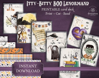 Tarjetas imprimibles Itty-Bitty Boo Halloween Lenormand, descarga instantánea, baraja digital, tamaños carta y A4