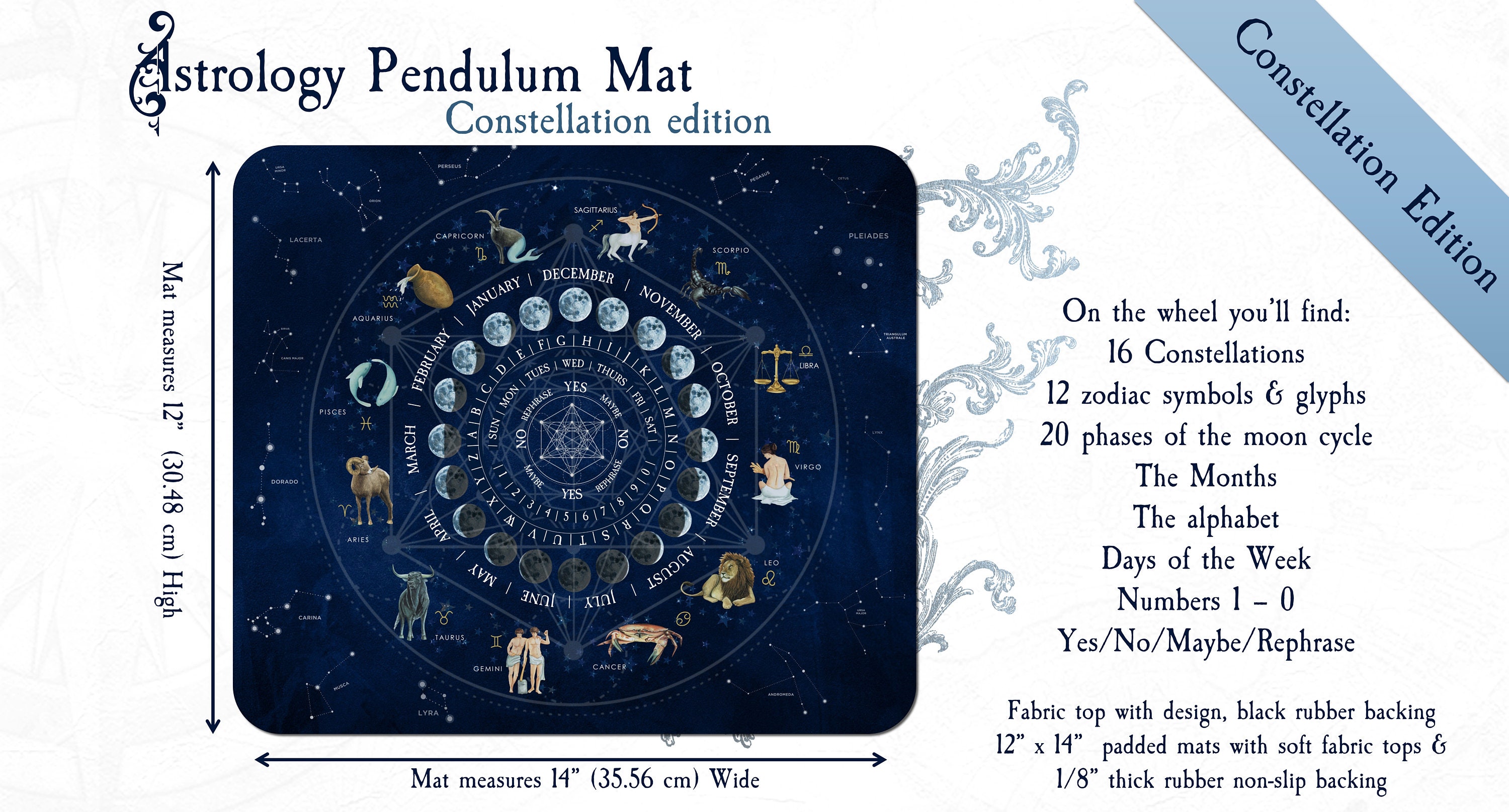 Astrology Pendulum Mat, Constellation Edition Dowsing Mat, Divination Tool, Astrological Pendulum Mat