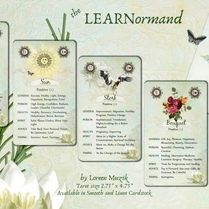 Puede incluir: Un juego de 5 cartas de tarot con ilustraciones y descripciones coloridas. Las cartas se titulan Llave, Sol, Cig&uuml;e&ntilde;a, Ramo y Carta. Las cartas miden 7 cm por 12 cm y est&aacute;n disponibles en cartulina lisa y de lino.