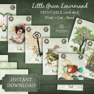 Little Green Lenormand Printable Cards, Instant Download, Digital Deck, Letter and A4 Sizes