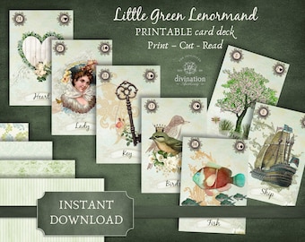 Little Green Lenormand Printable Cards, Instant Download, Digital Deck, Letter and A4 Sizes