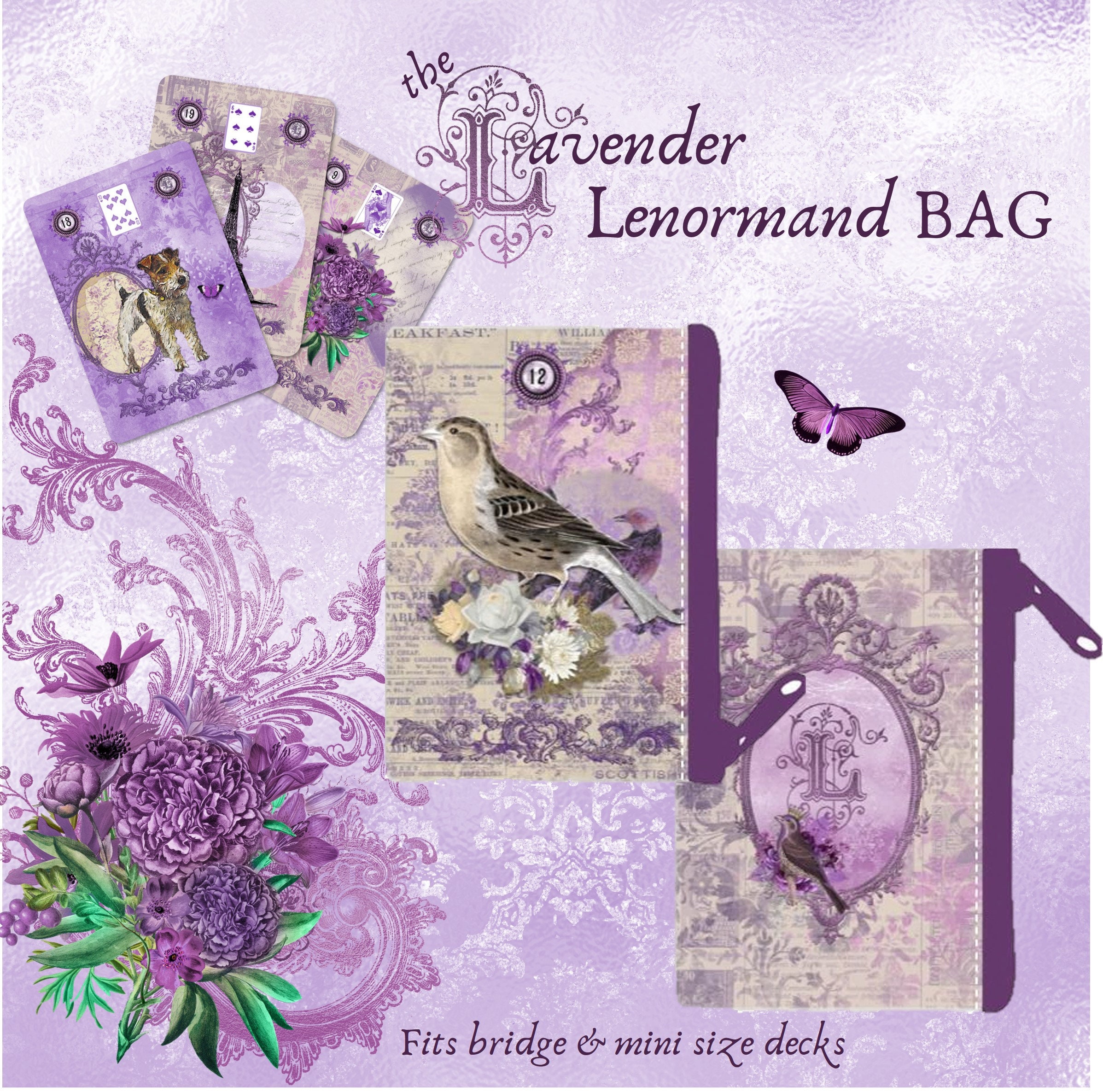 Lavender Lenormand Card Bag With Zipper For Bridge Or Mini Etsy