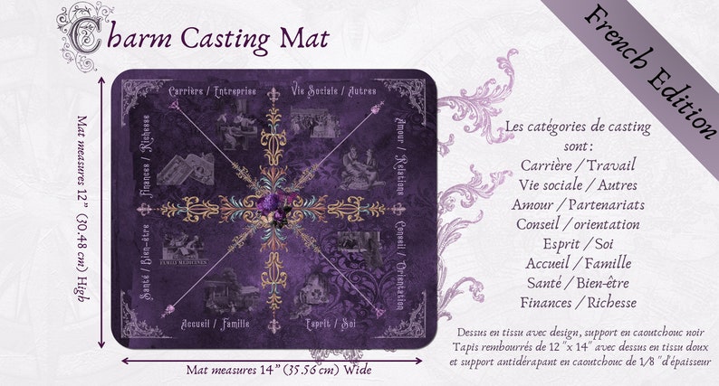 Charm Casting Mat, Dice Casting Mat, Royal Purple, Divination Mat French Edition