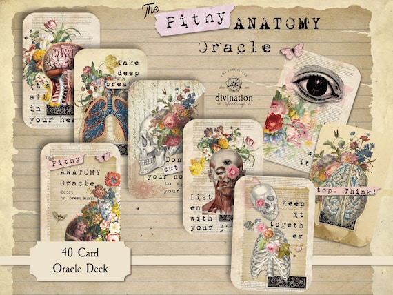 Pithy Anatomy Oracle Deck, Vintage Floral Divination Cards