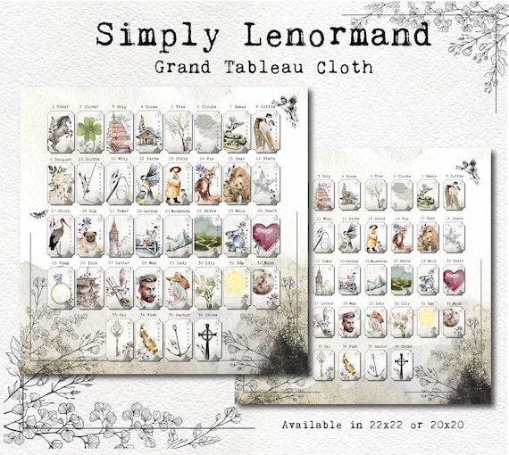 Simply Lenormand Grand Tableau Cloth, Grand Tableau Reading Cloth,  Watercolor Style Lenormand Reading Cloth 