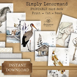 Simply Lenormand Printable Cards, Instant Download, Digital Deck, PDF Letter and A4 Sizes