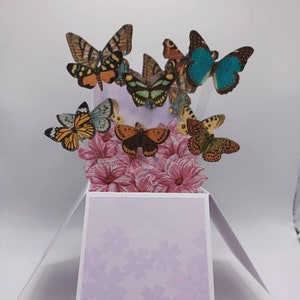 Flying butterfly pop up box card,  flowers, anniversary,  mother's day,  special birthday,  handmade