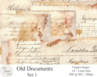 9 pg Vintage French Old Documents Printable Junk Journal Pages Scrapbooking Crafting Ephemera Digital Download Collage Sheets