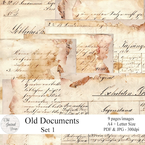 9 pg Vintage French Old Documents Printable Junk Journal Pages Scrapbooking Crafting Ephemera Digital Download Collage Sheets