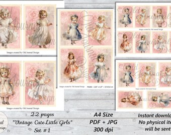 22 pg "LITTLE GIRLS"  Set #1 - (A4) Vintage Victorian Printable Junk Journal Pages Digital Download Sheets Ephemera