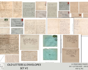 12 pg Vintage French Old Letters and Envelopes Printable Junk Journal Pages Scrapbooking Crafting Ephemera Digital Download Collage Sheets
