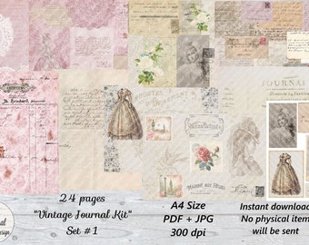 24 pg Vintage JOURNAL KIT Carta stampabile Junk Journal Pagine Scrapbooking Crafting Ephemera Download digitale Collage Fogli