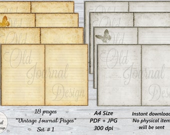 18 pg "Vintage Faded Journal Pages" Set #1 French Paper Printable Junk Journal  Scrapbooking Ephemera Digital Download Collage Sheets