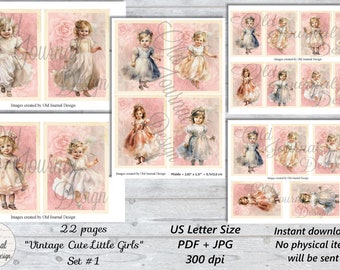 22 pg "LITTLE GIRLS"  Set #1 - (US Letter) Vintage Victorian Printable Junk Journal Pages Digital Download Sheets Ephemera