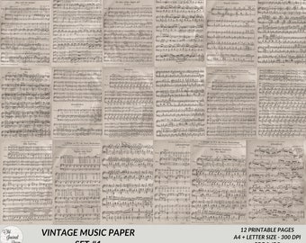 12 pg Vintage French Old Music Paper Junk Journal Pages Scrapbooking Crafting Ephemera Digital Download Collage Sheets