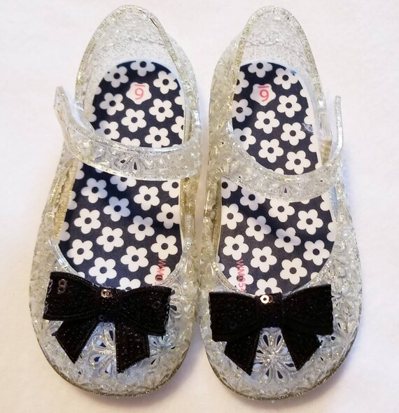 gold glitter jelly shoes