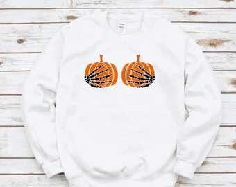Pumpkin Skeleton Hands Sweatshirt: Silly Halloween Costume