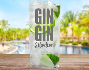 Vidrio GIN con grabado "GIN GIN Situación" | Vaso de ginebra con divertidos | Regalo de Gin Tonic para Cumpleaños + Navidad para Hombres y Mujeres