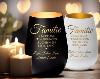Windlicht "Familie – Gemeinsame Erinnerungen leuchten ein Leben lang" personalisiert | Geschenk Familie Weihnachten Geburtstag  Kerze Gravur