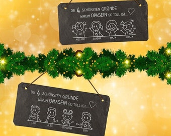 Schiefertafel "Omasein / Opasein" - tolle Geschenkidee für die Großeltern | personalisiert mit den Enkelkindern | Oma | Opa | Weihnachten