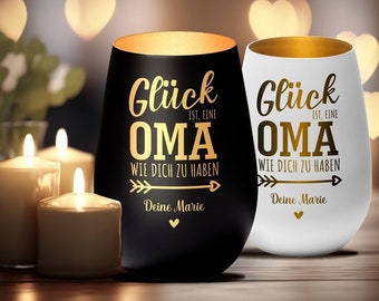 Windlicht "Glück ist, eine Oma wie dich zu haben" personalisiert mit Namen | Geschenkidee für Oma Weihnachten Geburtstag Danke Kerze Gravur