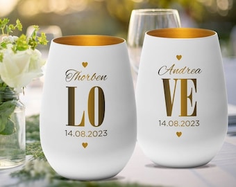 Windlichter Hochzeit Love personalisiert mit Namen und Datum | Geschenk für Verliebte Hochzeit Hochzeitstag Valentinstag | Kerze Gravur