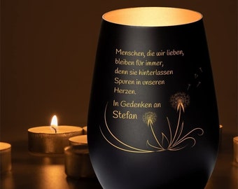 Mourning Lantern People We Love with Engraving - Dandelions | personalized with name | Remembrance light for a loved one