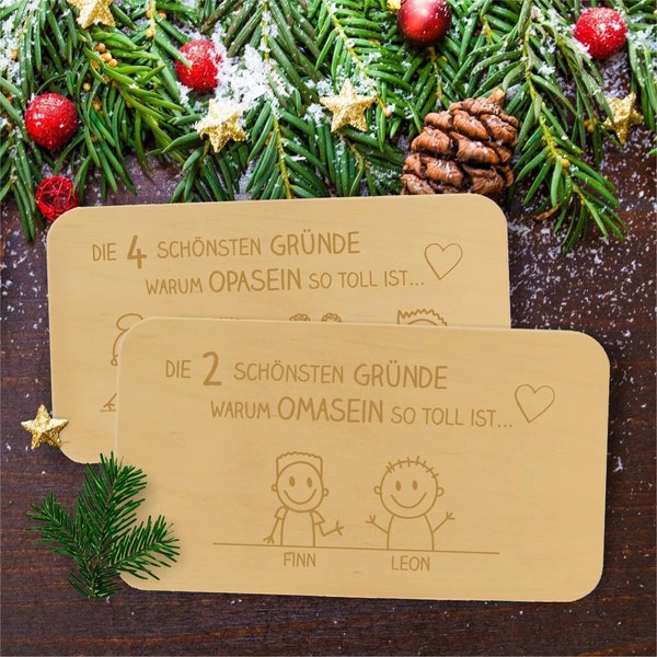 Frühstücksbrett "Omasein / Opasein" - personalisiert mit den Enkelkindern | Geschenkidee zu Weihnachten | Oma | Opa | Geburtstagsgeschenk