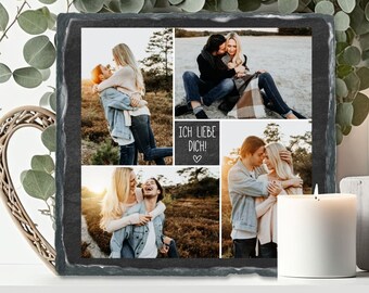 Schiefertafel mit 4 Fotos und Aufschrift "Ich liebe Dich" personalisierbar mit Fotos | Fotogeschenk für verliebte zum Valentinstag Jahrestag