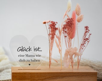 Trockenblumenständer Herz "Glück ist eine Mama wie Dich zu haben" | Muttertag | Danke Mama | Geschenkidee Mama | Trockenblumen | aus Holz