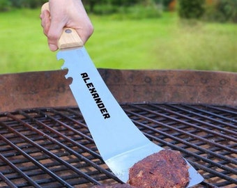 Machete de parrilla con hoja de acero inoxidable, personalizado con nombre | Idea de regalo de cumpleaños para hombres | Accesorios para barbacoa con grabado para el Día del Padre