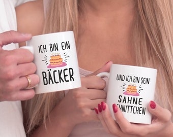 Tassen-Set "Ich bin ein Bäcker" & "Und ich bin sein Sahneschnittchen" Geschenkidee I Geburtstag I Ostern I Jahrestag für Paare lustig