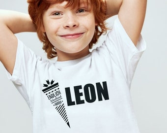 white children's T-shirt "school bag" personalized with name - gift for school enrollment for boys & girls