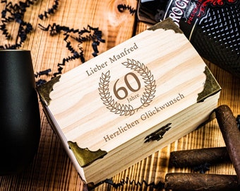 Schatztruhe zum 60. Geburtstag | personalisierbar | Personalisierte Schatzkiste zum runden Geburtstag | Erinnerungsbox